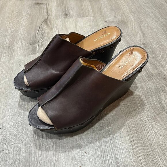Coach Brown Hellena Leather Wedge Platform Heels Women's Size 11 - Picture 2 of 8